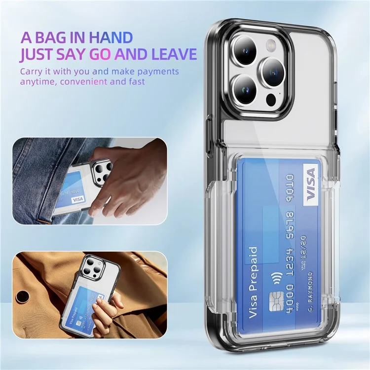 Per iPhone 13 Pro Case Flip Card Slot TPU + Acrylic Clear Phone Cover - Transparent Black