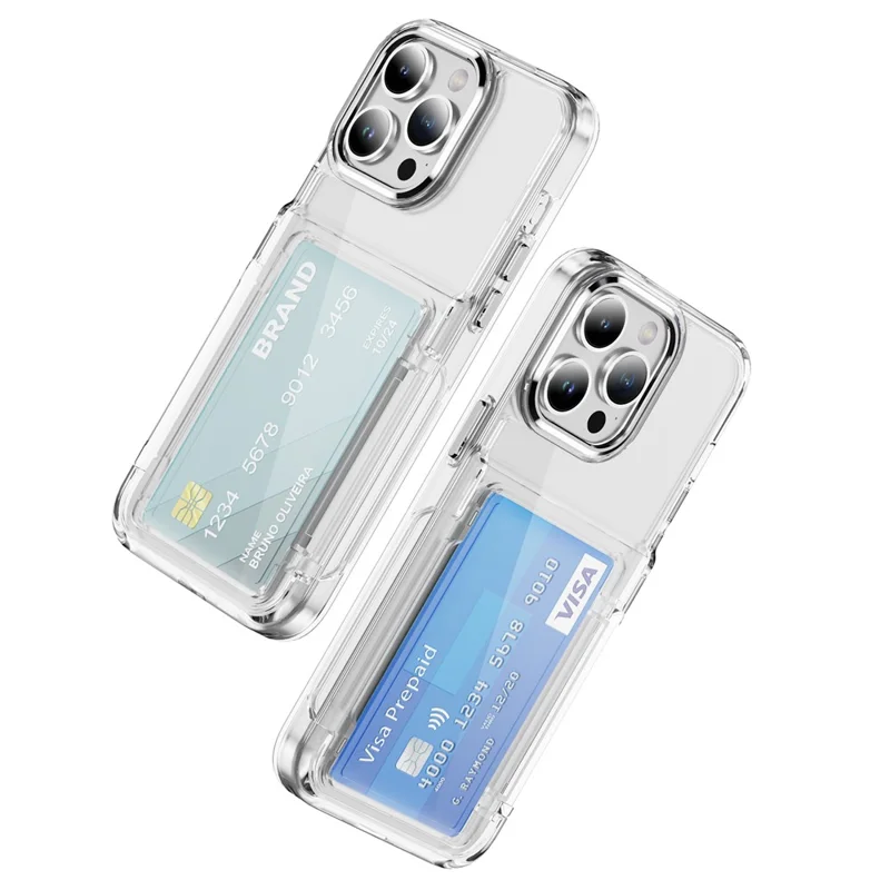 For iPhone 14 Pro Case TPU + Acrylic Anti-drop Phone Cover with Card Holder - Transparent