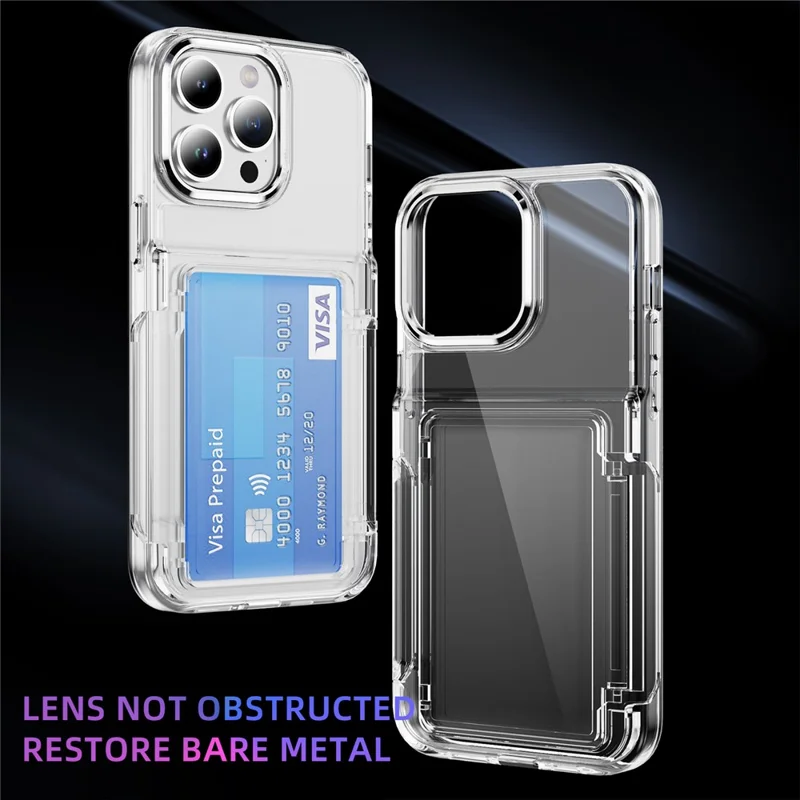 For iPhone 14 Pro Case TPU + Acrylic Anti-drop Phone Cover with Card Holder - Transparent