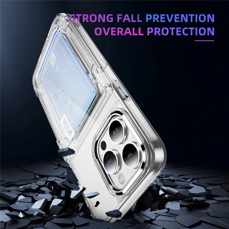 For iPhone 14 Pro Case TPU + Acrylic Anti-drop Phone Cover with Card Holder - Transparent