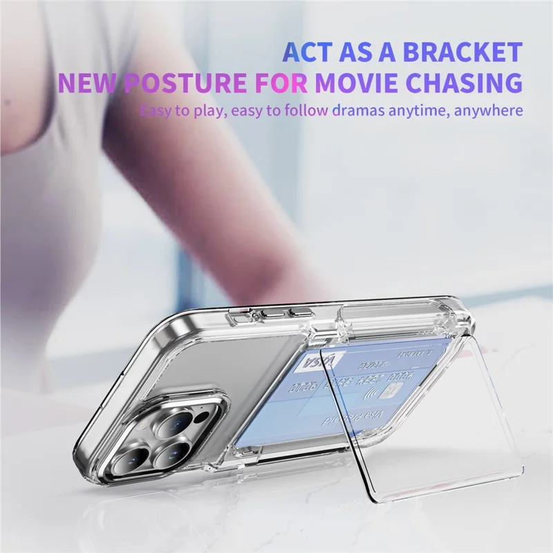 For iPhone 14 Pro Case TPU + Acrylic Anti-drop Phone Cover with Card Holder - Transparent