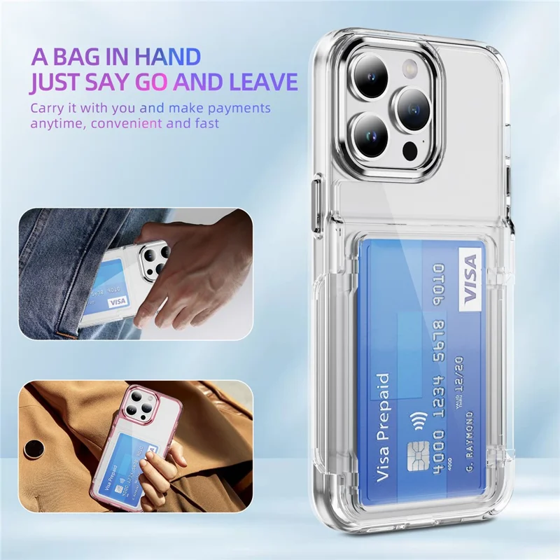 For iPhone 14 Pro Case TPU + Acrylic Anti-drop Phone Cover with Card Holder - Transparent