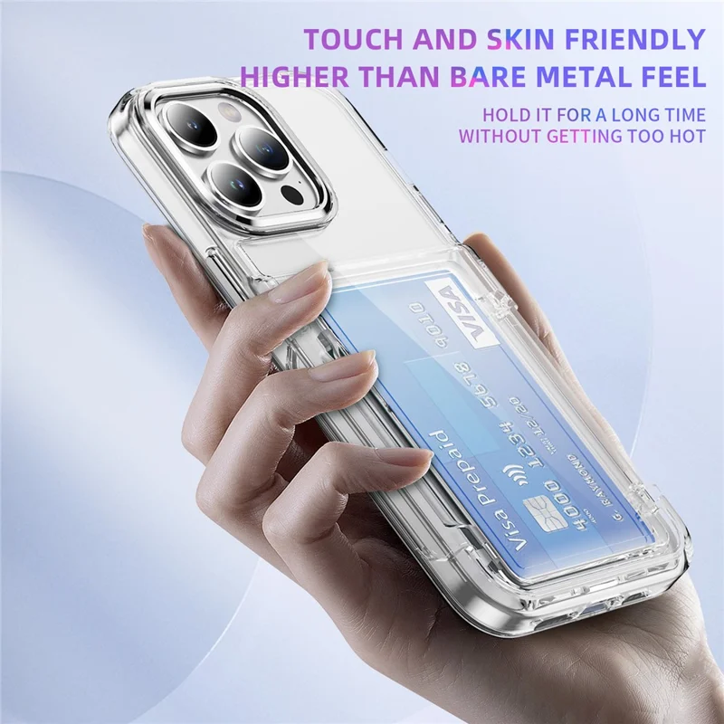 For iPhone 14 Pro Case TPU + Acrylic Anti-drop Phone Cover with Card Holder - Transparent