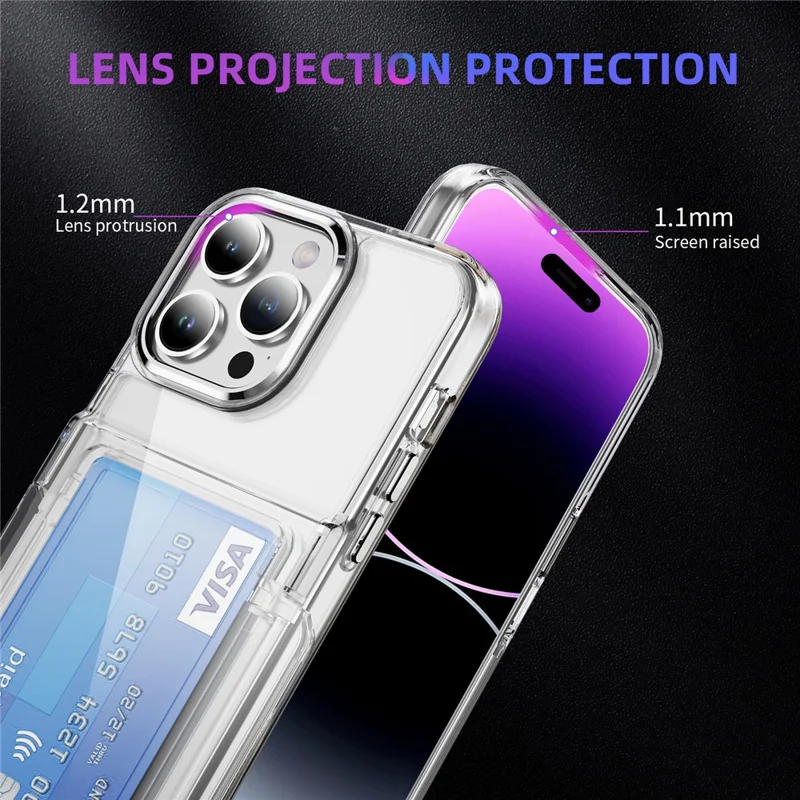 For iPhone 14 Pro Case TPU + Acrylic Anti-drop Phone Cover with Card Holder - Transparent