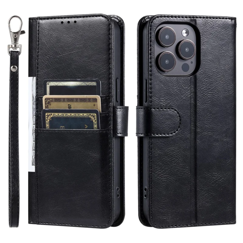 013 Estilo para iPhone 16 Pro Max Case PU Leather Anti-Fall Phone Cover com 6 compartimentos para cartões - Preto