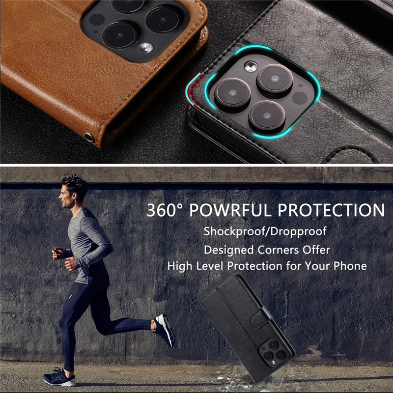 013 Estilo para iPhone 16 Pro Max Case PU Leather Anti-Fall Phone Cover com 6 compartimentos para cartões - Preto