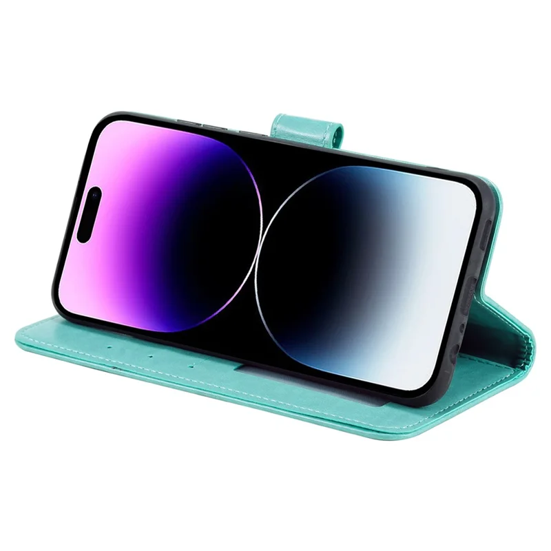 For iPhone 16 Pro Stand Case Imprinted Totem PU Leather Wallet Phone Cover - Mint Green