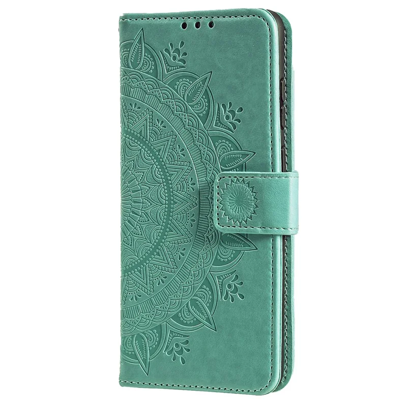 For iPhone 16 Pro Stand Case Imprinted Totem PU Leather Wallet Phone Cover - Mint Green