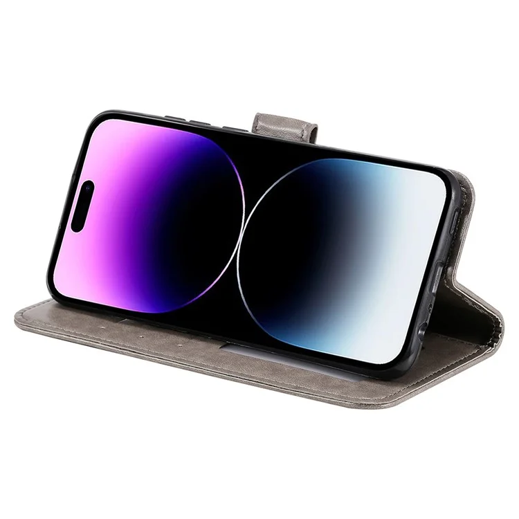 Für iPhone 16 Pro Max Stand Case Bedruckter Totem PU-Leder Brieftasche Handyhülle - Grau