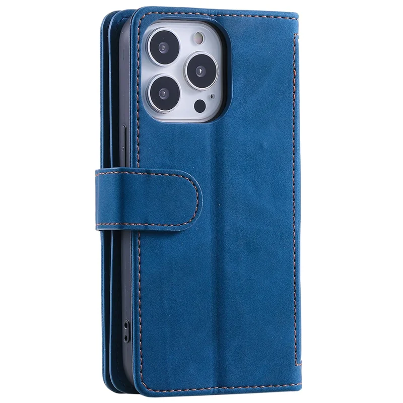 For iPhone 16 Pro Max Case Zipper Pocket 9 Card Slots PU Leather Phone Cover - Blue