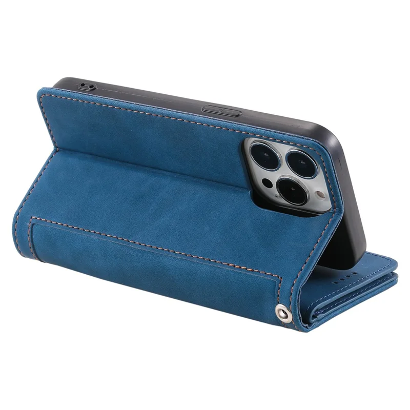 Para iPhone 16 Pro Case PU Leather Phone Cover com Bolso com Zíper 9 Slots de Cartão - Azul