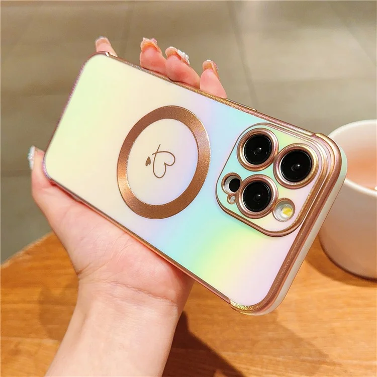 Para iPhone 14 Pro Case Compatível com Magesafe Love Heart Gradient Color TPU Phone Cover - Colorful White