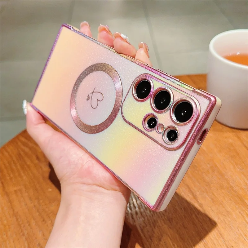 For Samsung Galaxy S23 Ultra Case Love Heart Iridescent TPU Phone Cover Compatible with Magesafe - Colorful Pink
