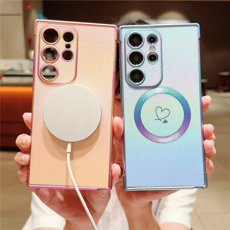 For Samsung Galaxy S23 Ultra Case Love Heart Iridescent TPU Phone Cover Compatible with Magesafe - Colorful Pink