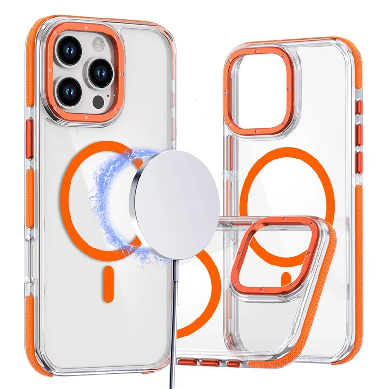 For iPhone 16 Pro Max Case Anti-Drop Dual Color PC+TPU Transparent Phone Cover Compatible with MagSafe - Orange