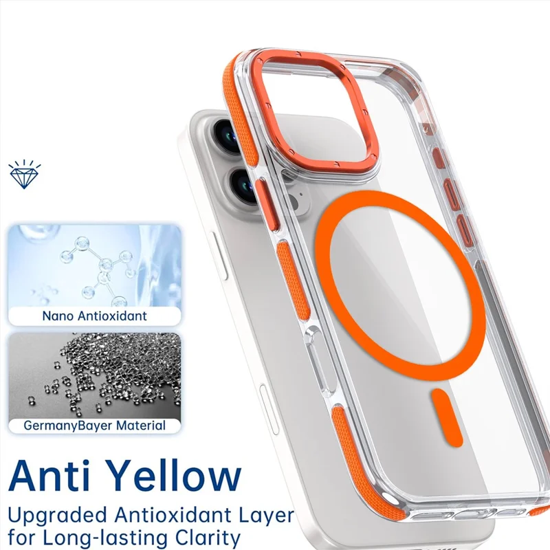 For iPhone 16 Pro Max Case Anti-Drop Dual Color PC+TPU Transparent Phone Cover Compatible with MagSafe - Orange