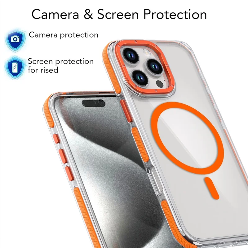 For iPhone 16 Pro Max Case Anti-Drop Dual Color PC+TPU Transparent Phone Cover Compatible with MagSafe - Orange