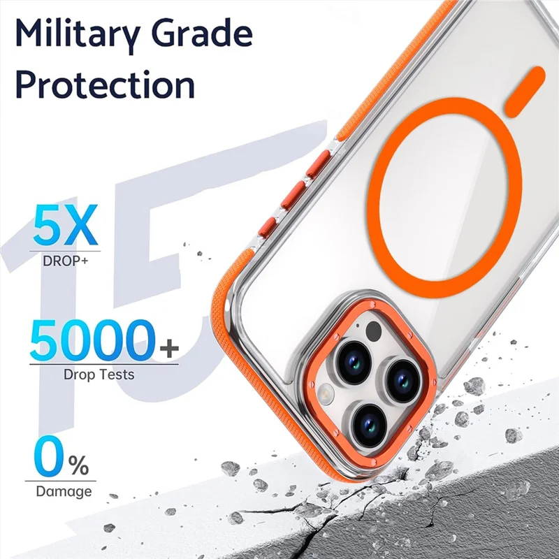 For iPhone 16 Pro Max Case Anti-Drop Dual Color PC+TPU Transparent Phone Cover Compatible with MagSafe - Orange