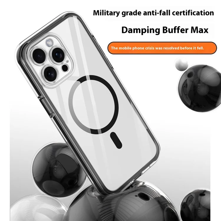 Y1 Series Per iPhone 15 Pro Max Custodia Magnetica per Telefono Cellulare Airbag a Vuoto Copertura PC+TPU Trasparente - Nero