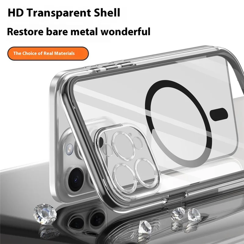 Y1 Series For iPhone 14 Pro Max Clear Case Compatible with MagSafe PC+TPU Phone Cover - Orange