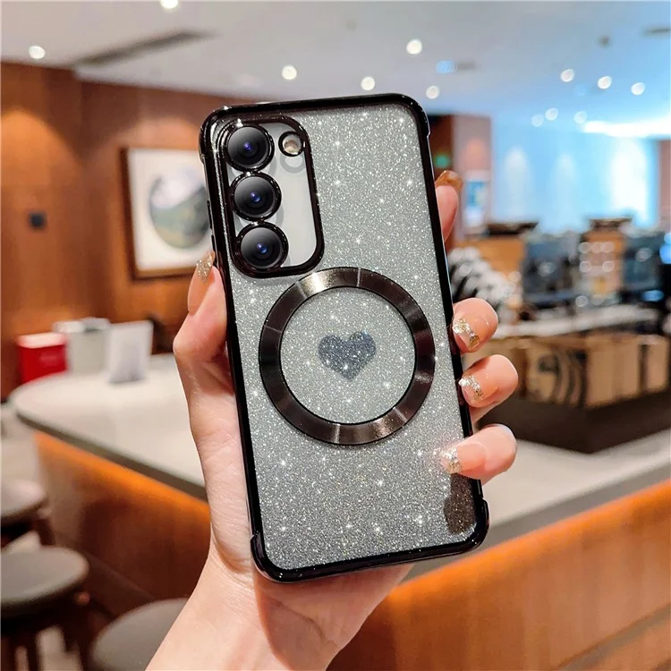 Capa Compatível com Samsung Galaxy S23+ Case com MagSafe TPU Glitter Gradiente Coração de Amor - Preto