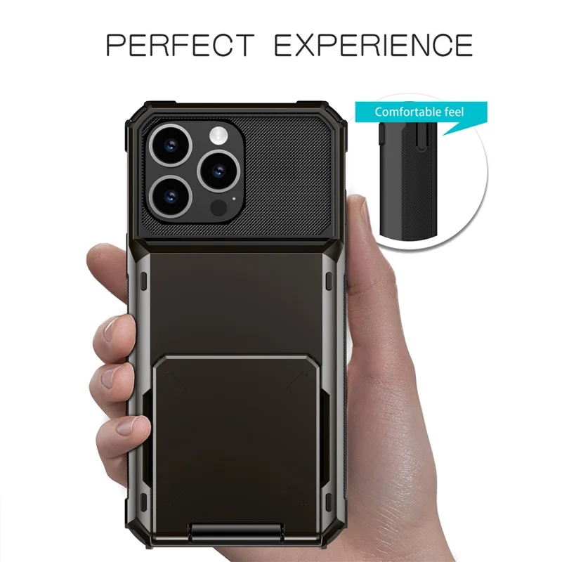 For iPhone 16 Pro Max Phone Cover PC+TPU Dual Layer Back Case with Card Holder - Black