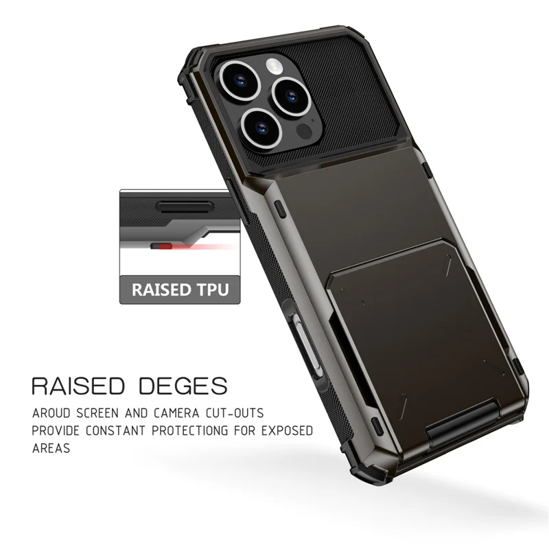 For iPhone 16 Pro Max Phone Cover PC+TPU Dual Layer Back Case with Card Holder - Black