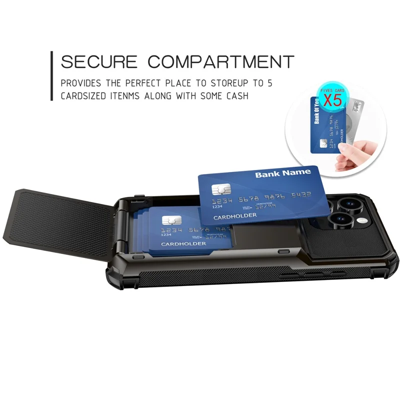 For iPhone 16 Pro Phone Cover PC+TPU Dual Layer Back Case with Card Holder - Black