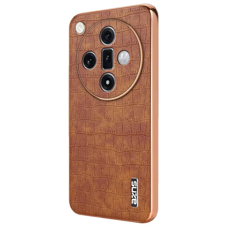 AZNS pour Oppo Find X7 5G Étui Placage Électrolytique Cuir+TPU Étui de Téléphone - Brun