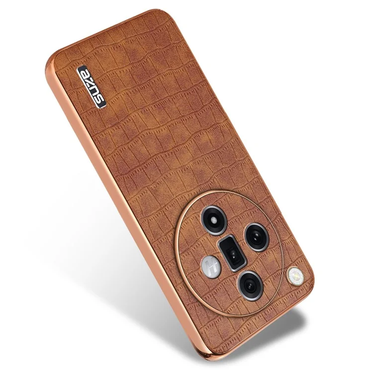AZNS pour Oppo Find X7 5G Étui Placage Électrolytique Cuir+TPU Étui de Téléphone - Brun