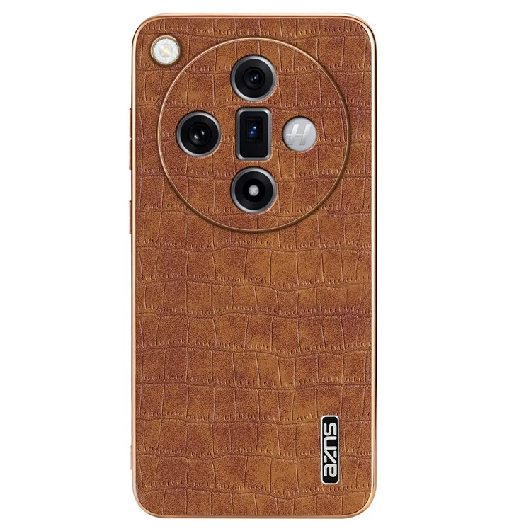 AZNS pour Oppo Find X7 5G Étui Placage Électrolytique Cuir+TPU Étui de Téléphone - Brun