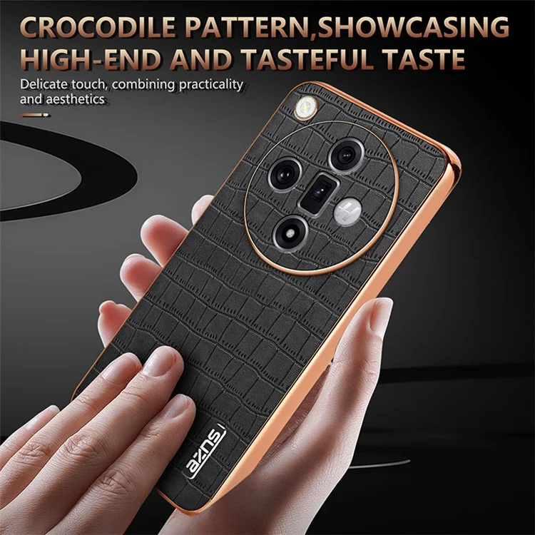 AZNS pour Oppo Find X7 5G Étui Placage Électrolytique Cuir+TPU Étui de Téléphone - Brun