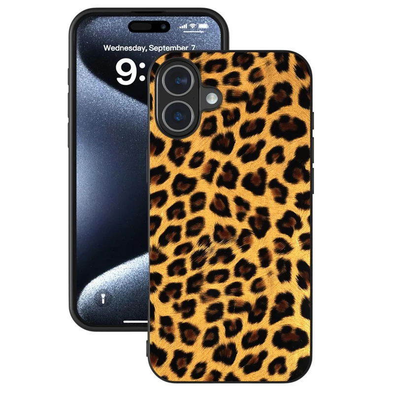 ABEEL Para iPhone 16 Case PU Leather Coated TPU Capa de Telefone Leopardo - Ouro