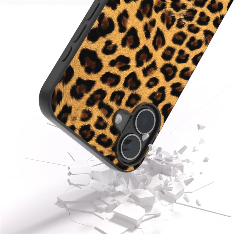 ABEEL Para iPhone 16 Case PU Leather Coated TPU Capa de Telefone Leopardo - Ouro