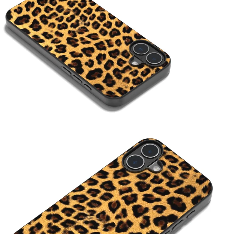 ABEEL Para iPhone 16 Case PU Leather Coated TPU Capa de Telefone Leopardo - Ouro