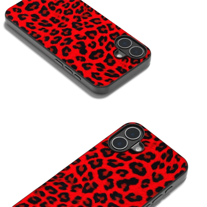 ABEEL Para iPhone 16 Case Funda de Piel PU Recubierta de TPU Estampado de Leopardo - Rojo