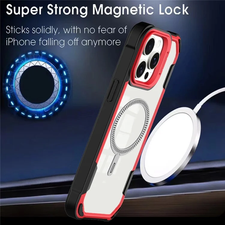 Para Iphone 14 Pro Case Pc+tpu+tampa Traseira de Acrílico Com Lente Kickstand Compatível Com MagSafe - Vermelho