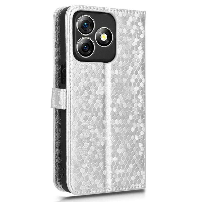 Etui portfelowe z wzorem kropek do Ulefone Note 18 Ultra, pokrowiec z imitacji skóry PU ze srebrnym nadrukiem – srebrny