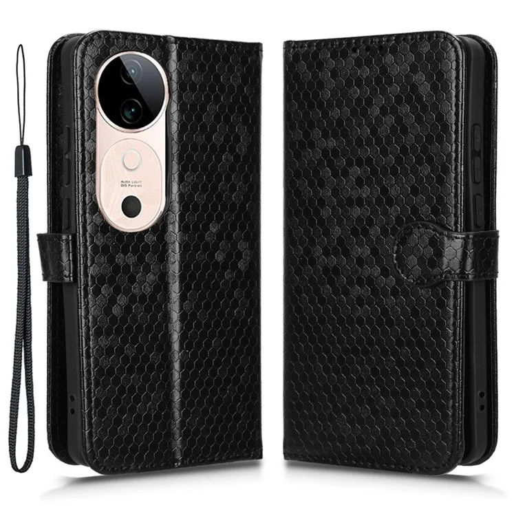Für vivo S19 5G Wallet Case Dot Pattern Imprint PU Leder Handyhülle - Schwarz