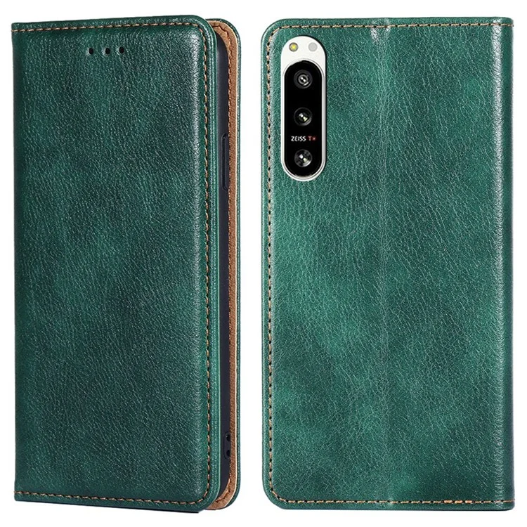 For Sony Xperia 5 IV 5G Magnetic Auto Closing PU Leather Wallet Stand Case Shockproof Phone Cover - Green