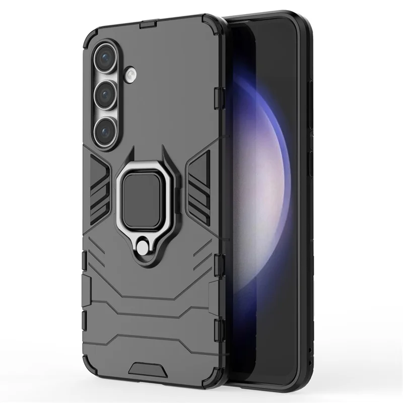 For Samsung Galaxy S24 FE Case PC+TPU Kickstand Cell Phone Back Cover - Black