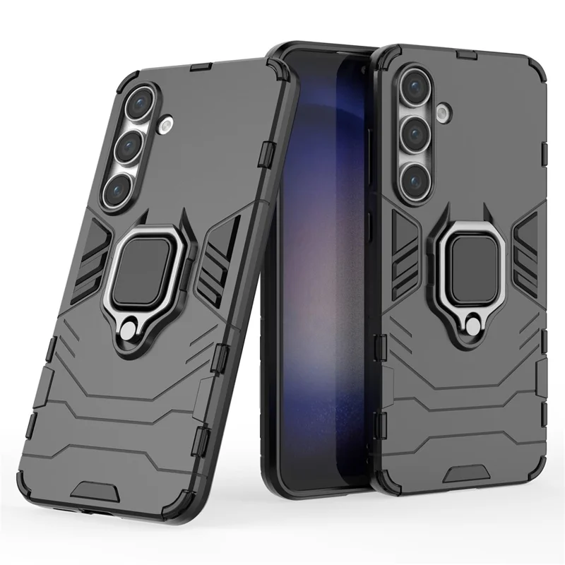 For Samsung Galaxy S24 FE Case PC+TPU Kickstand Cell Phone Back Cover - Black