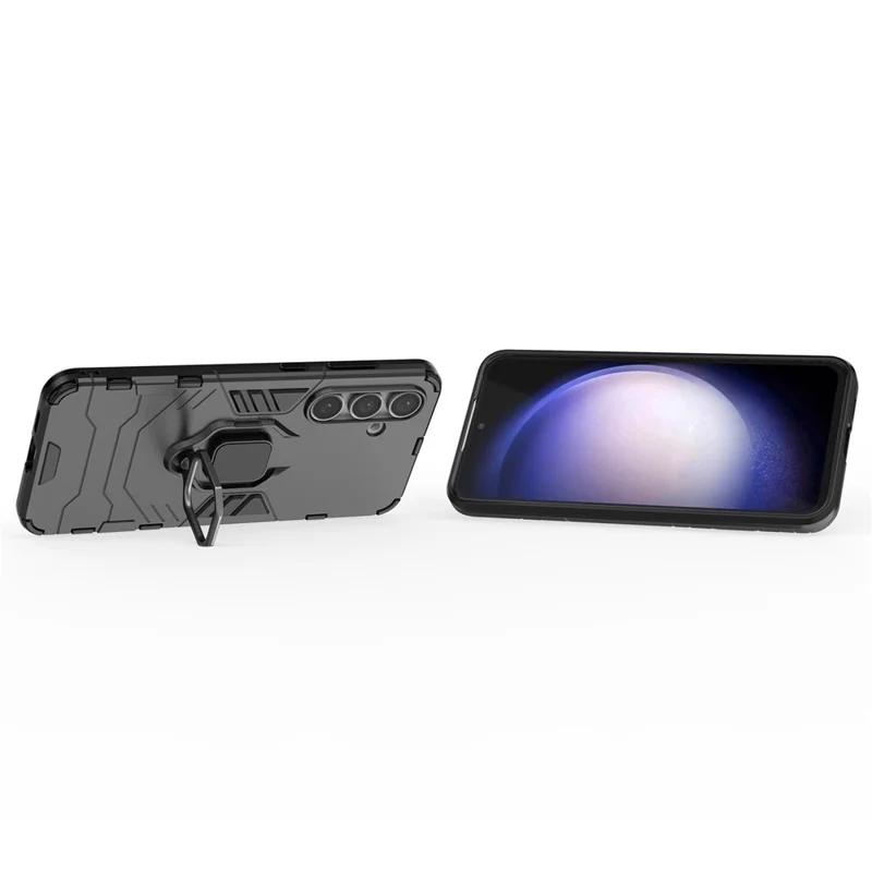 For Samsung Galaxy S24 FE Case PC+TPU Kickstand Cell Phone Back Cover - Black