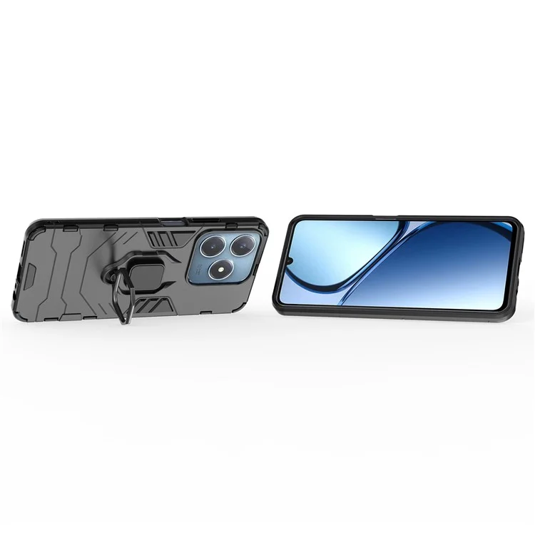 For Realme Note 60x 4G / C63 4G / C61 4G / Narzo N63 4G Phone Case PC+TPU Kickstand Shockproof Cover - Black
