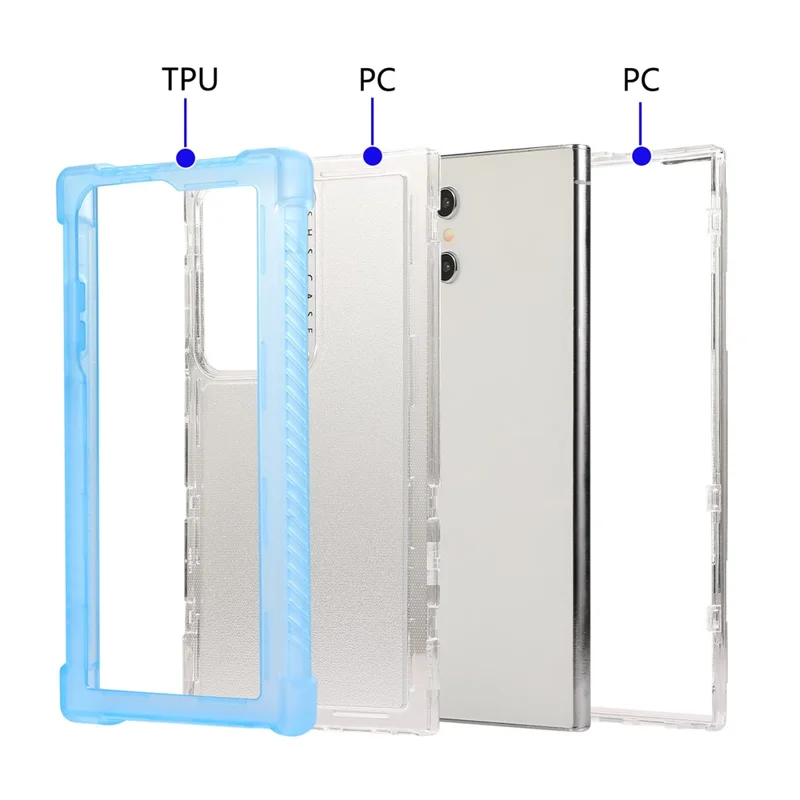 For Samsung Galaxy S24 Ultra Case TPU+PC 3-in-1 Protective Matte Phone Cover - Blue