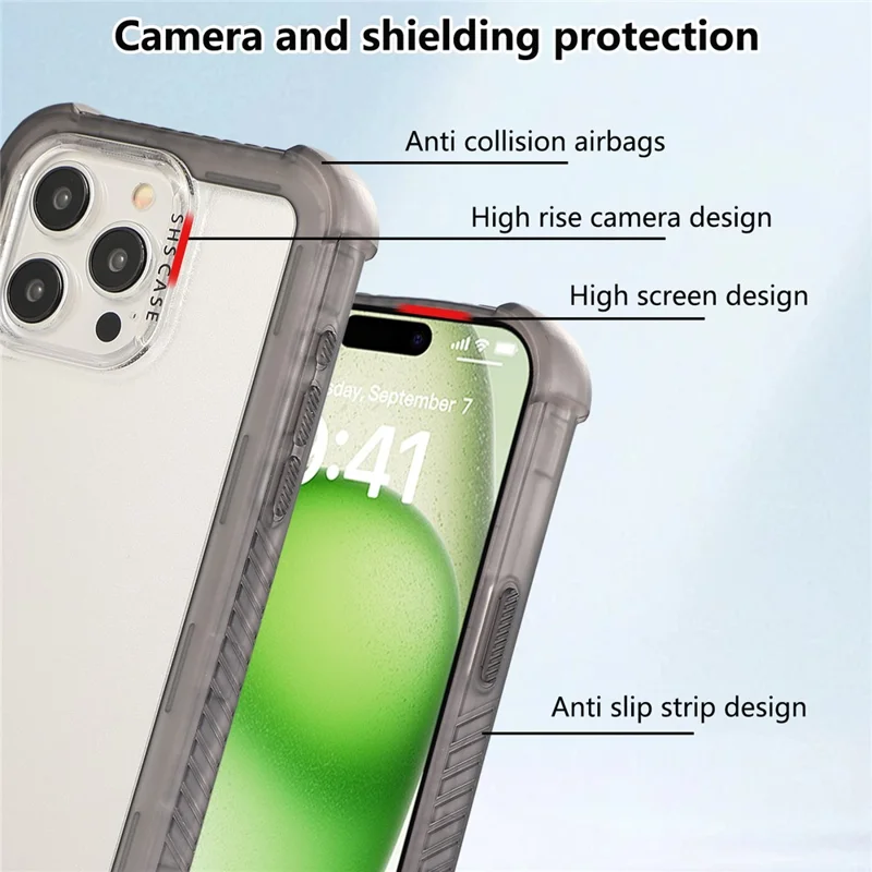For iPhone 16 Pro Max Matte Case TPU+PC 3-in-1 Protective Phone Cover - Grey