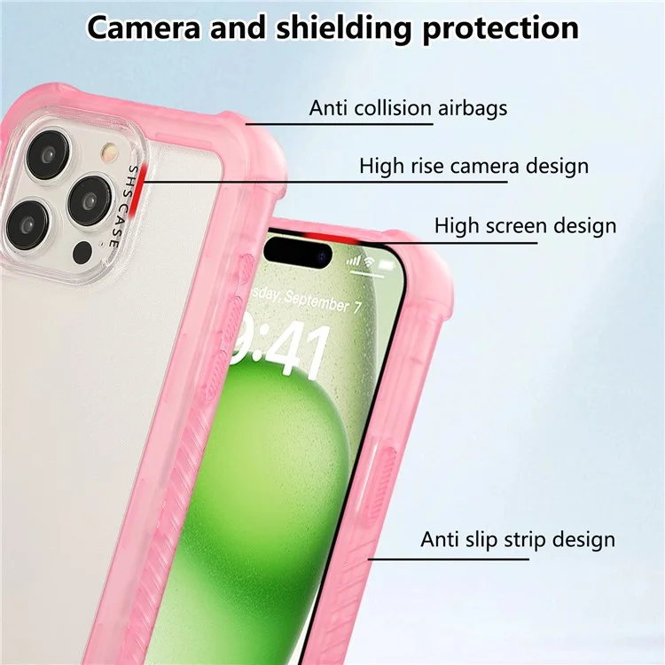 Чехол для iPhone 15 Pro Non-Slip Side Edge TPU+PC Matte Phone Cover - Pink
