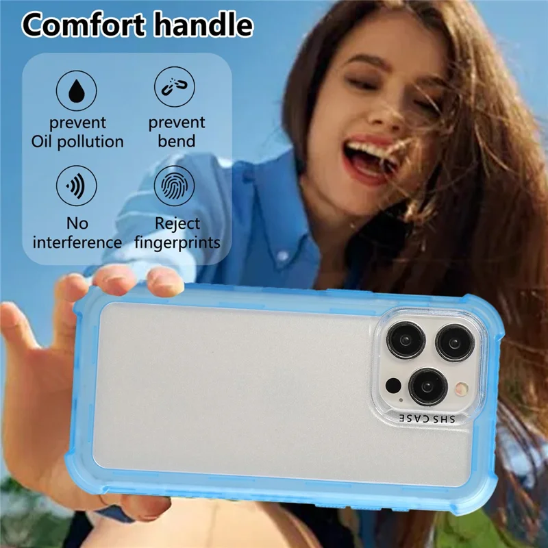 For iPhone 15 Pro Case Non-slip Side Edge TPU+PC Matte Phone Cover - Blue