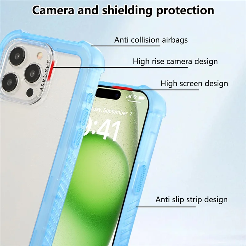 For iPhone 15 Pro Case Non-slip Side Edge TPU+PC Matte Phone Cover - Blue