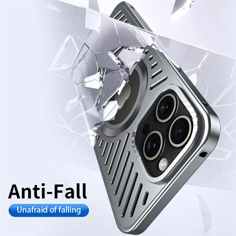For iPhone 15 Pro Max Case Heat Dissipation Hollow Aluminium Alloy Phone Cover - Titanium